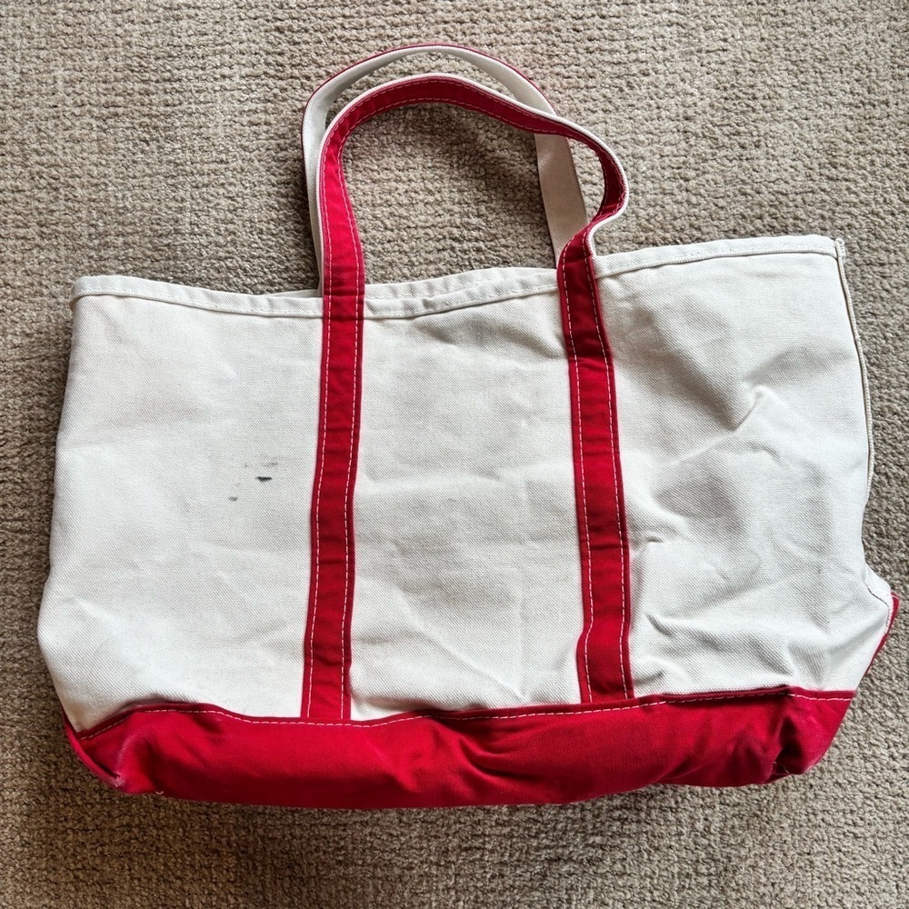 🎈Vintage LL Bean Red and White Canvas Boat and Tote Bag - Picture 2 of 9